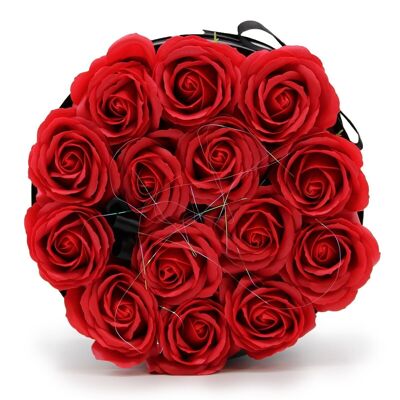 GSFB-03 - Bouquet Cadeau Fleur de Savon - 14 Roses Rouges - Rond - Vendu en 1x unité/s par extérieur