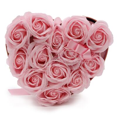 GSFB-05 - Bouquet regalo di fiori di sapone - 13 rose rosa - Cuore - Venduto in 1x unità per esterno