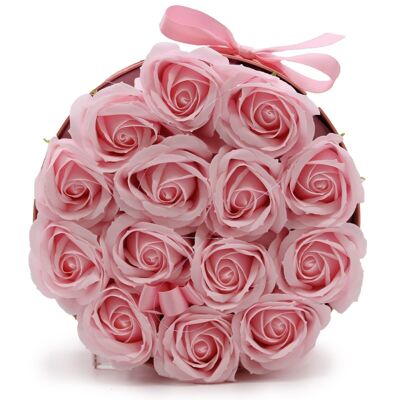 GSFB-06 - Bouquet Cadeau Fleur de Savon - 14 Roses Roses - Rond - Vendu en 1x unité/s par extérieur