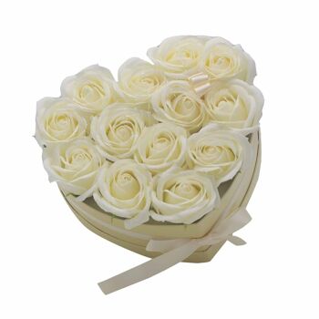 GSFB-08 - Bouquet Cadeau Fleur de Savon - 13 Roses Crème - Coeur - Vendu en 1x unité/s par extérieur 5