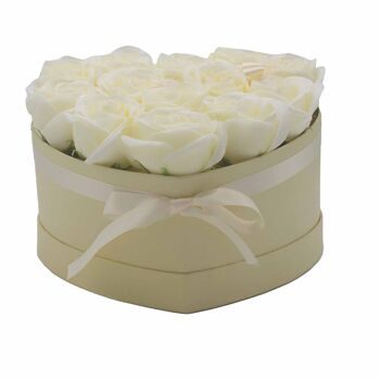 GSFB-08 - Bouquet Cadeau Fleur de Savon - 13 Roses Crème - Coeur - Vendu en 1x unité/s par extérieur 6