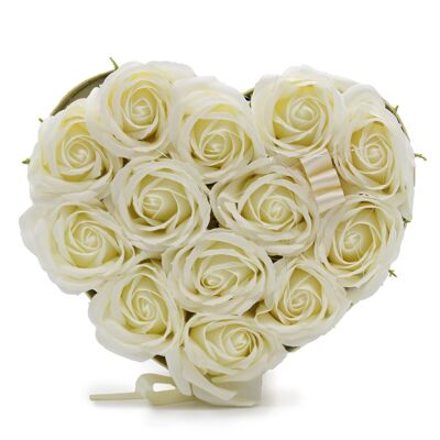 GSFB-08 - Soap Flower Gift Bouquet - 13 Cream Roses - Heart - Sold in 1x unit/s per outer