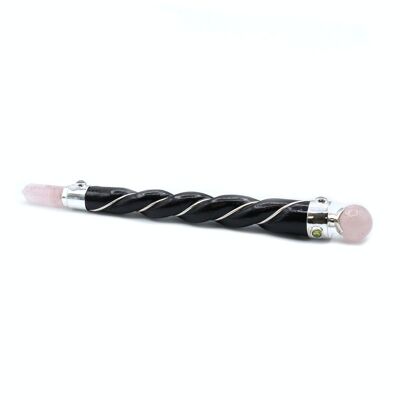 HWand-49 - Twisted Healing Wand - Silver Rose Quartz Sphere - Sold in 1x unit/s per outer
