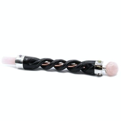 HWand-53 - Spiral Carving Healing Wand - Copper Pipe Rose Quartz - Sold in 1x unit/s per outer