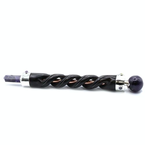 HWand-54 - Spiral Carving Healing Wand - Copper Pipe Amethyst - Sold in 1x unit/s per outer