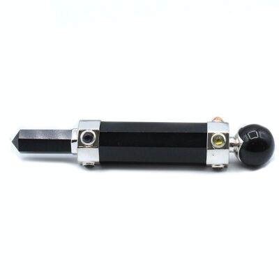 HWand-58 - Hexagonal Crystal Healing Wand - 12cm - Black Agate - Sold in 1x unit/s per outer
