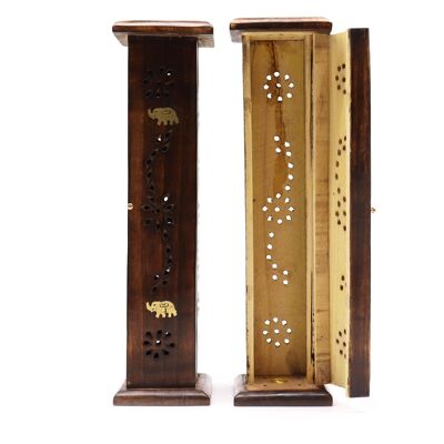 ISH-171M - Square Incense Tower - Brass inlay - Mango Wood - Sold in 2x unit/s per outer