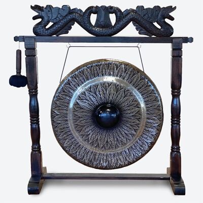 JCG-07 - Grand gong sur support antique marron - 80cm - Noir - motif - Vendu en 1x unité/s par extérieur