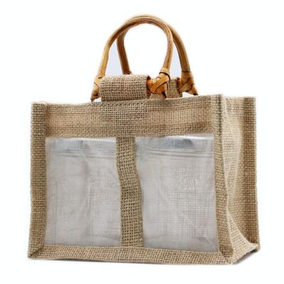 JCGB-02 - Pure Jute and Cotton Window Gift Bag - Two Jars Natural - Sold in 10x unit/s per outer