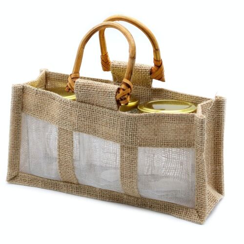 JCGB-03 - Pure Jute and Cotton Window Gift Bag - Three Jars Natural - Sold in 10x unit/s per outer
