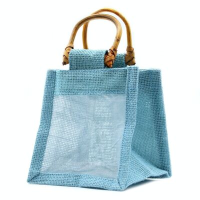 JCGB-04 - Pure Jute and Cotton Window Gift Bag - One Jar Teal - Sold in 10x unit/s per outer