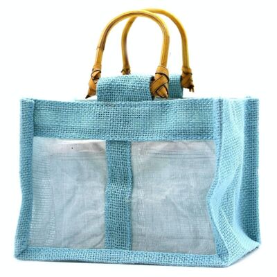 JCGB-05 - Pure Jute and Cotton Window Gift Bag - Two Jars Teal - Sold in 10x unit/s per outer