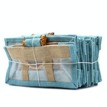 JCGB-06 - Sac cadeau à fenêtre en pur jute et coton - Trois bocaux bleu sarcelle - Vendu en 10x unité/s par extérieur 5