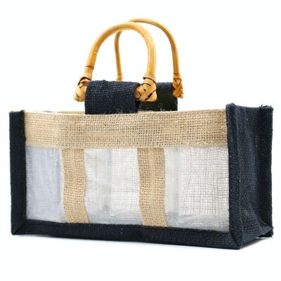 JCGB-09 - Pure Jute and Cotton Window Gift Bag - Three Jars Black - Sold in 10x unit/s per outer