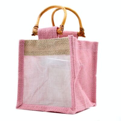 JCGB-10 - Bolsa de regalo con ventana de yute puro y algodón - Un tarro rosa - Se vende en 10x unidad/es por exterior
