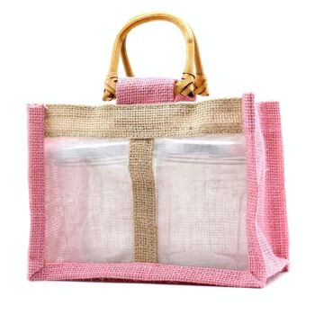 JCGB-11 - Sac cadeau à fenêtre en pur jute et coton - Deux pots Rose - Vendu en 10x unité/s par extérieur 3