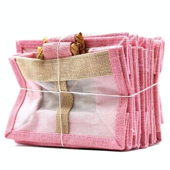 JCGB-11 - Sac cadeau à fenêtre en pur jute et coton - Deux pots Rose - Vendu en 10x unité/s par extérieur 4