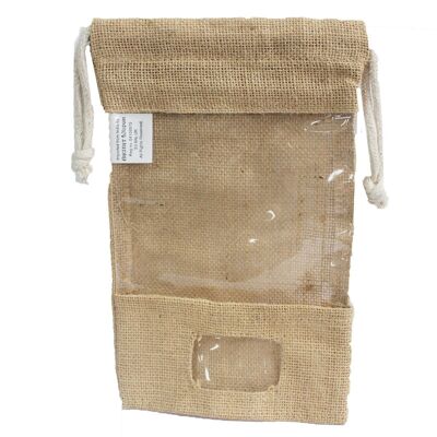 JGP-01P - Lrg - Jute Window Bag 25x16cm & pocket - Sold in 6x unit/s per outer