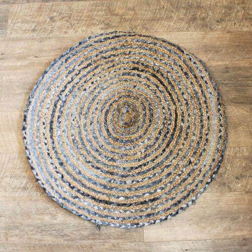JRug-04 - Round Jute and Recycle Denim Rug- 90 cm - Sold in 1x unit/s per outer