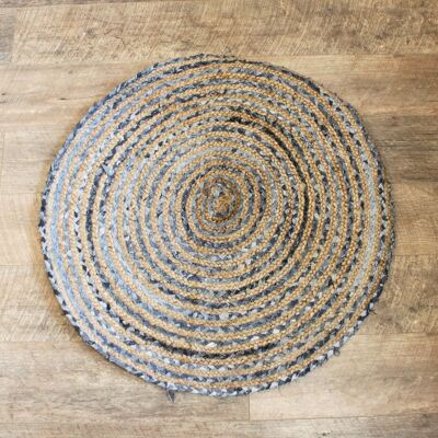 JRug-04 - Round Jute and Recycle Denim Rug- 90 cm - Sold in 1x unit/s per outer
