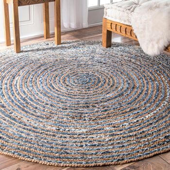 JRug-05 - Tapis rond en jute et denim recyclé - 120 cm - Vendu en 1x unité/s par extérieur 6