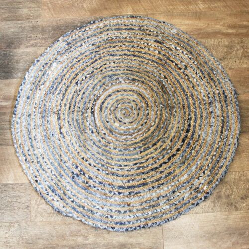 JRug-05 - Round Jute and Recycle Denim Rug - 120 cm - Sold in 1x unit/s per outer