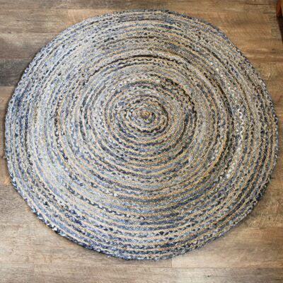 JRug-06 - Tapis rond en jute et denim recyclé - 150 cm - Vendu en 1x unité/s par extérieur