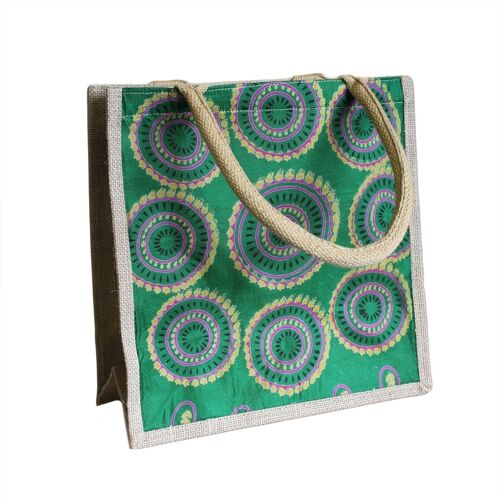 JuteSK-03 - Sm Shopping Bag 30x30cm Green Alpana - Sold in 4x unit/s per outer