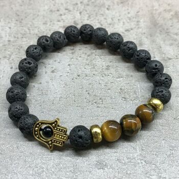 LavaSB-09 - Bracelet en pierre de lave - Hamsa Tiger-eye - Vendu en 4x unité/s par extérieur 2