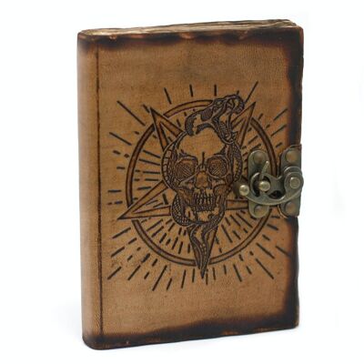 LBN-06 - Leather Pentagon & Skull with Burns Detail Notebook (7x5") - Sold in 1x unit/s per outer