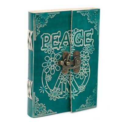 LBN-09 – Notizbuch „Peace“ aus grünem Leder mit Schloss (7 x 5 Zoll) – Verkauft in 1 Einheit/en pro Außenhülle