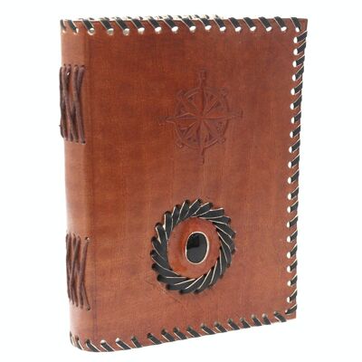LBN-19 - Leather Black onyx & Compas Notebook (7x5") - Sold in 1x unit/s per outer