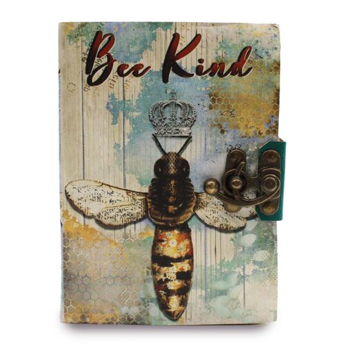 LBN-23 - Leather "Bee Kind" Deckle-edge Notebook (7x5") - Sold in 1x unit/s per outer