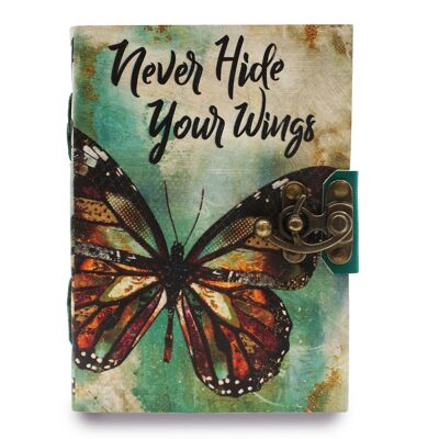 LBN-24 - Leather "Never Hide Your Wings" Deckle-edge Notebook (7x5") - Sold in 1x unit/s per outer