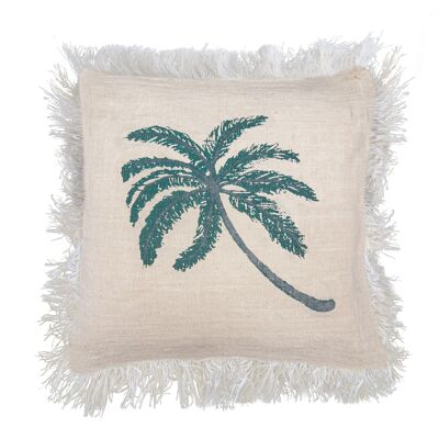 LinC-05 - Funda de Cojín de Lino 60x60cm Palmera con Flecos - Vendido a 4x unidad/es por exterior