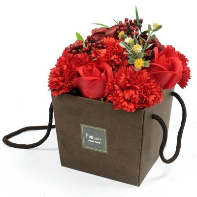 LSF-01 - Bouquet di fiori di sapone - Rosa rossa e garofano - Venduto in 1x unità per esterno