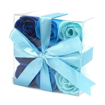 LSF-11 - Ensemble de 9 fleurs de savon - Roses de mariage bleues - Vendu en 3x unité/s par extérieur