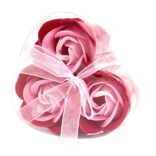 LSF-14 - Set of 3 Soap Flower Heart Box - Pink Roses - Sold in 6x unit/s per outer