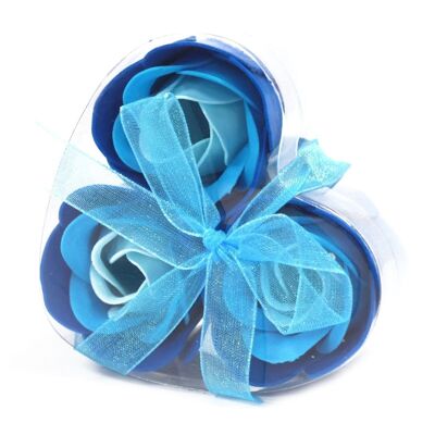 LSF-16 - Juego de 3 Cajas de Corazón de Flor de Jabón - Rosas de Boda Azules - Vendido en 6x unidad/es por exterior