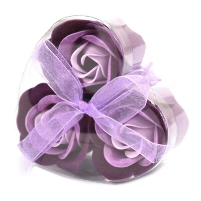 LSF-17 - Set of 3 Soap Flower Heart Box - Lavender Roses - Sold in 6x unit/s per outer