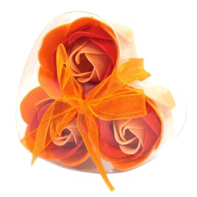 LSF-18 - Set of 3 Soap Flower Heart Box - Peach Roses - Sold in 6x unit/s per outer