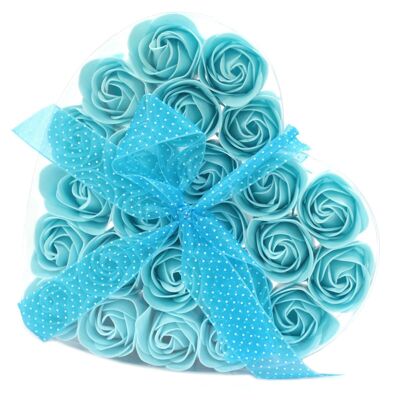 LSF-22 - Set di 24 scatole di fiori di sapone a forma di cuore - Rose blu - Venduto in 1x unità per esterno