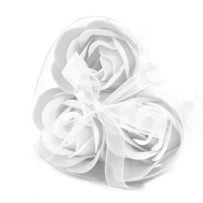 LSF-26 - Set di 3 scatole di fiori di sapone a forma di cuore - Bianco - Venduto in 6 unità per esterno