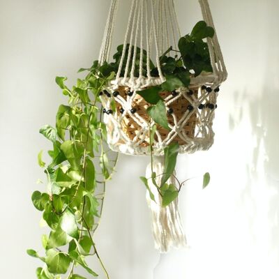 MacP-03 - Macrame Pot Holder - Lrg Single Bead - Vendido en 1x unidad/es por exterior