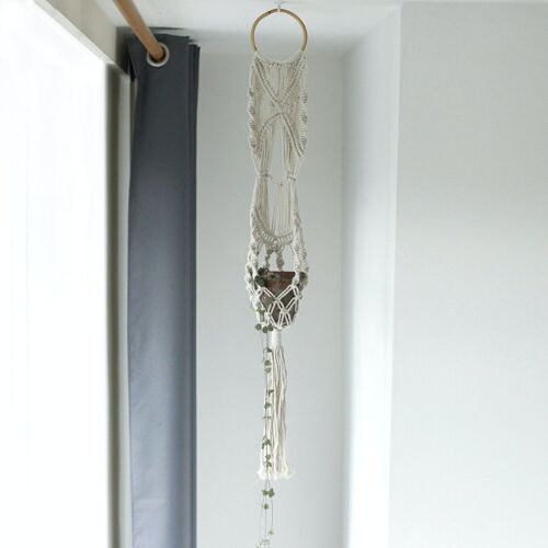 MacP-04 - Macrame Pot Holder - Long With Ratten Hoop - Sold in 1x unit/s per outer