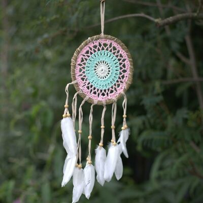 MDC-05 - Pastel Pink Macramé Dream Catcher 16cm (asst colours) - Sold in 6x unit/s per outer