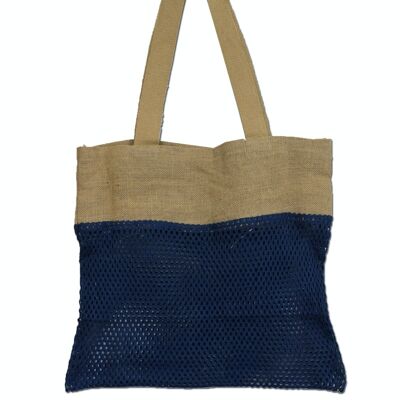 MeshB-06 - Bolsa de Malla de Puro Yute Suave y Algodón - Denim - Se vende en 6x unidad/es por exterior