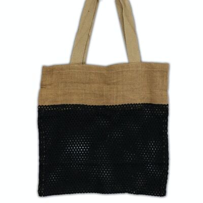 MeshB-07 - Sac en pur jute doux et filet de coton - Noir - Vendu en 6x unité/s par extérieur