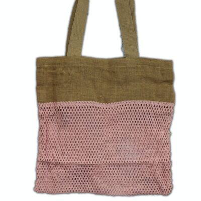 MeshB-08 - Bolsa de Malla de Puro Yute Suave y Algodón - Rosa - Se vende en 6x unidad/es por exterior