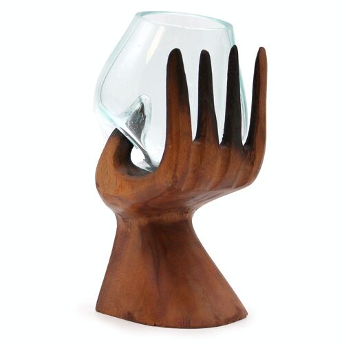 MGW-22 - Carved Hand with Molten Glass Bowl - Sold in 1x unit/s per outer